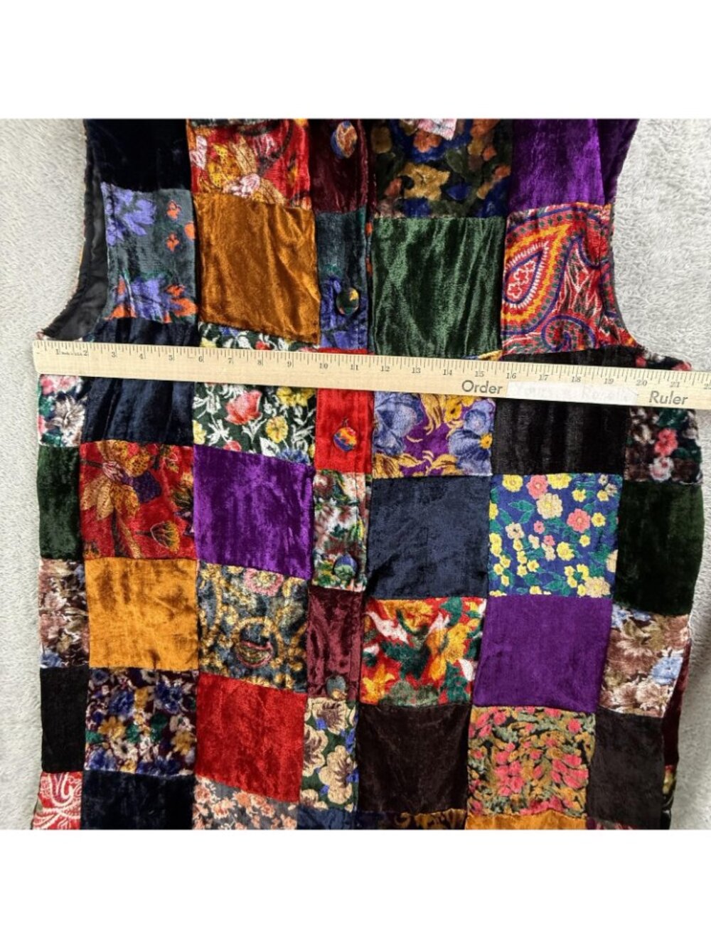 Vintage Camille & Co Vest Womens XL Velvet Patchwork Floral Boho Made USA 90s - Picture 10 of 14